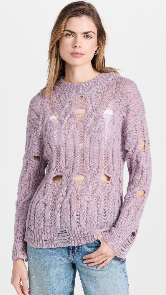 香芋紫镂空毛衣