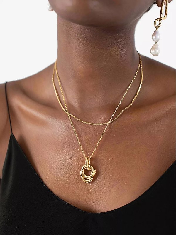 Molten twisted double 18ct yellow gold-plated brass pendant necklace