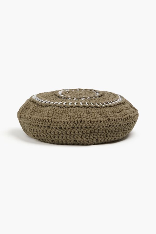 Embellished crochet-knit cotton beret