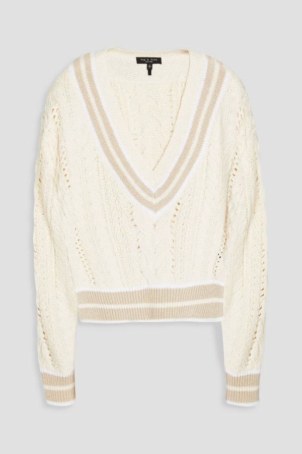 Brandi striped cable-knit cotton-blend sweater