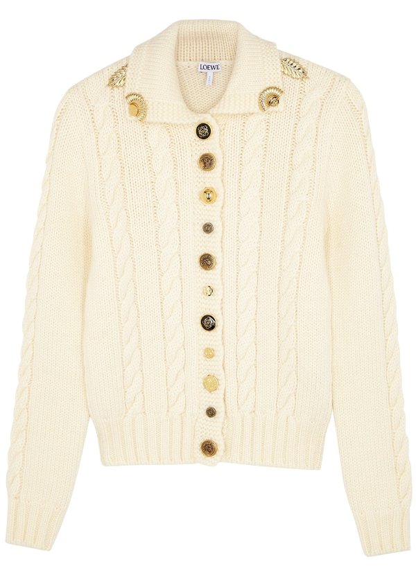 Ivory cable-knit wool cardigan