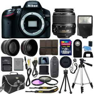 Nikon D3200 单反套装 带18-55mm 镜头、配套52mm 2x长焦镜头和广角镜头