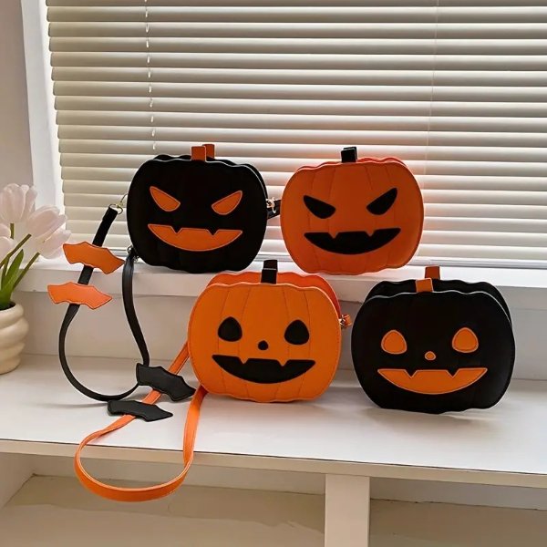 Halloween Pumpkin Crossbody Bag, Funny Ghost Shoulder Bag, Trick Or Treat Bag For Horror Night