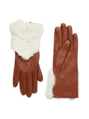Faux Fur Trim Leather Gloves