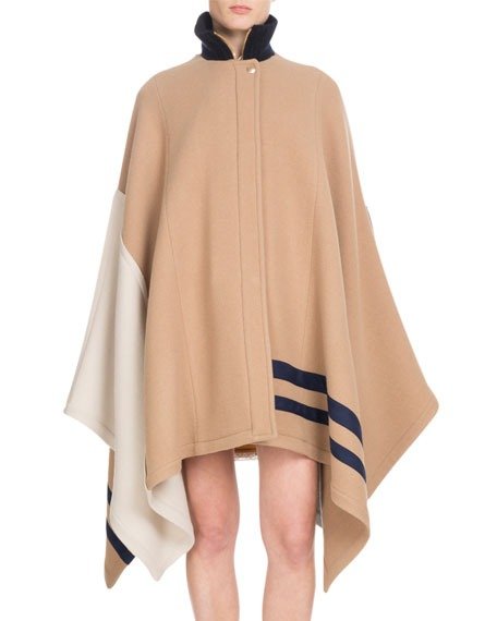 Button-Front Multicolor Iconic Soft Wool Oversized Cape