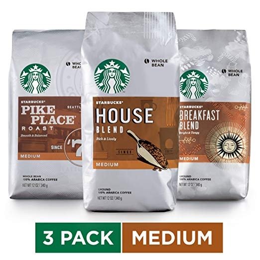 Medium Roast Whole Bean Coffee Variety Pack, Three 12-oz. Bags