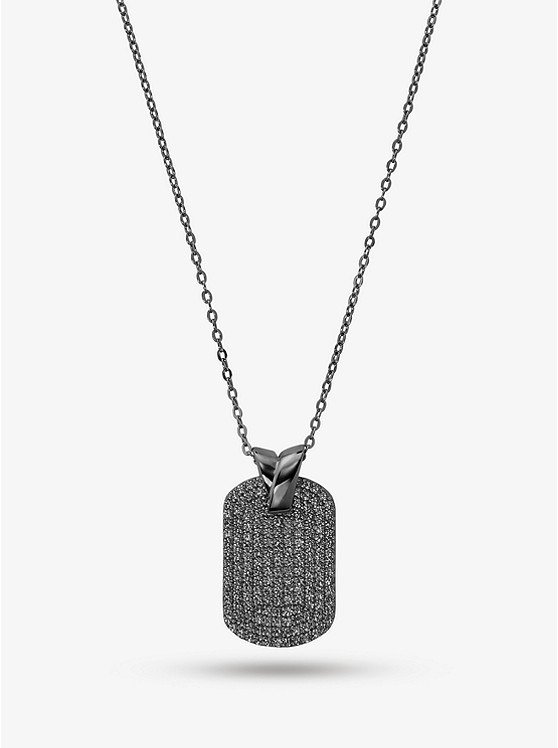 Black Rhodium-Plated Sterling Silver Pave Dog Tag Necklace