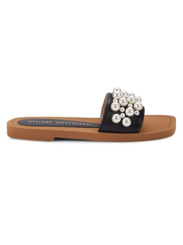 Goldie Faux Pearl-Studded Leather Slides