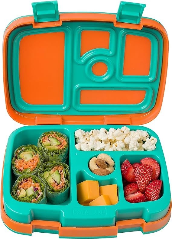 Kids Brights – Leak-Proof, 5-Compartment Bento-Style Kids Lunch Box – Ideal Portion Sizes for Ages 3 to 7 – BPA-Free and Food-Safe Materials (Orange)