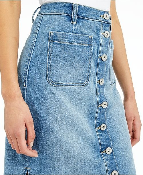 INC Button-Down Denim Midi Skirt, Created for Macy's