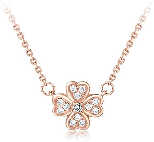 So-in-love Collection Natural Diamonds and 18K Rose Gold Hearts Clover Necklace