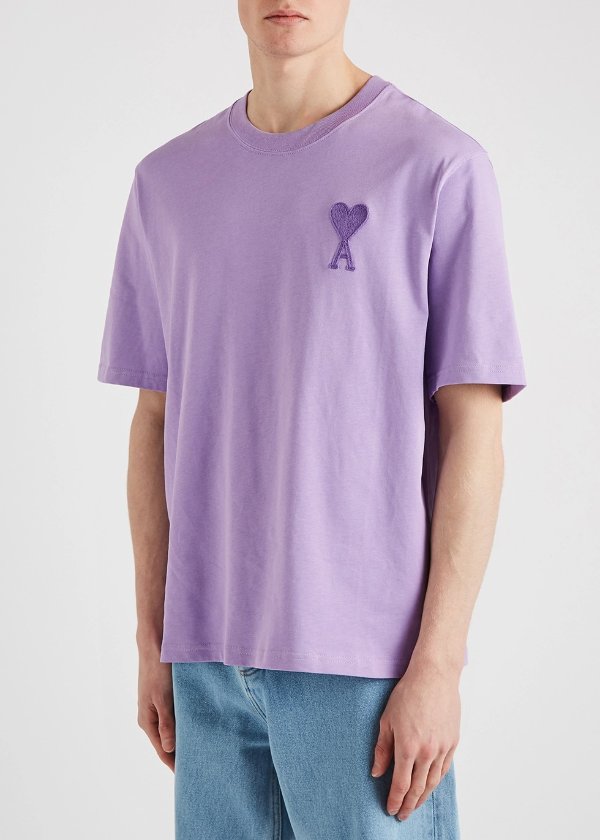 Lilac logo-embroidered cotton T-shirt
