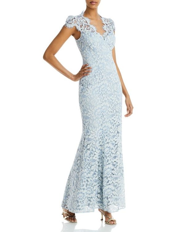 Scalloped-Edge Lace Gown