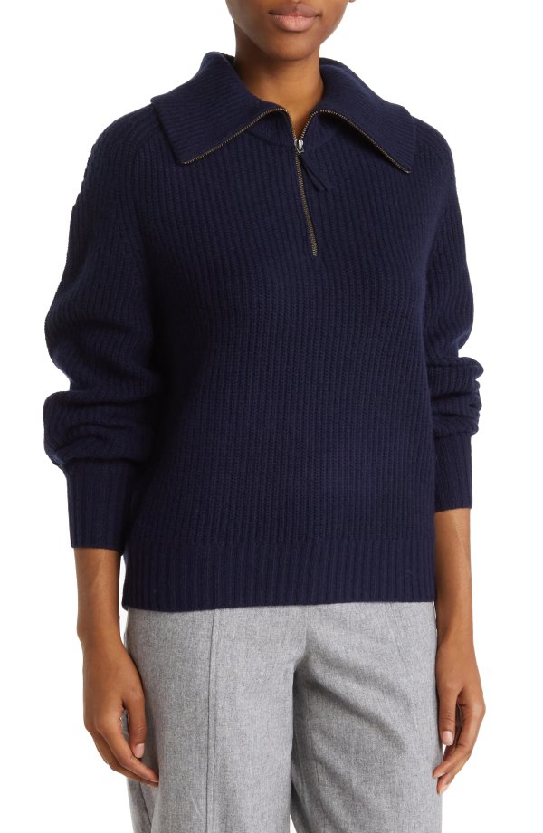 Rhianna Turtleneck Long Sleeve Half Zip Cashmere Sweater