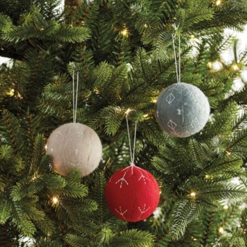 Felt Ball Christmas Ornaments Handmade Multicolored Set of 3