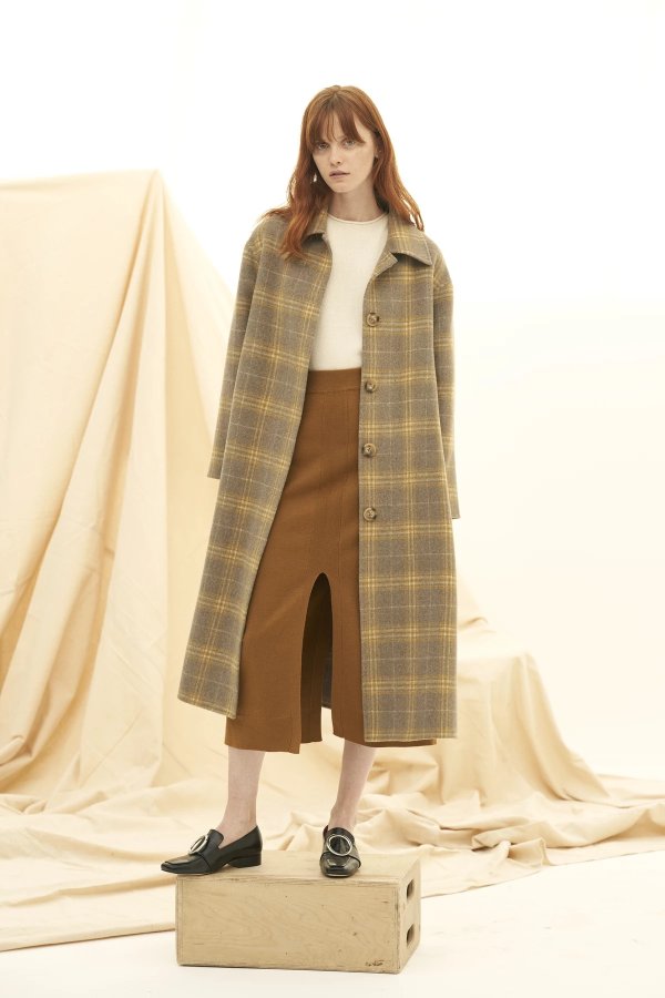QUAINT 2019 AW PHIPHI Plaid Cashmere-wool Blend Coat