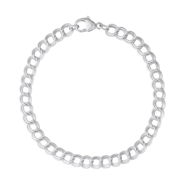 Sterling Silver Small Double Link Dapped Curb Classic Charm Bracelet
