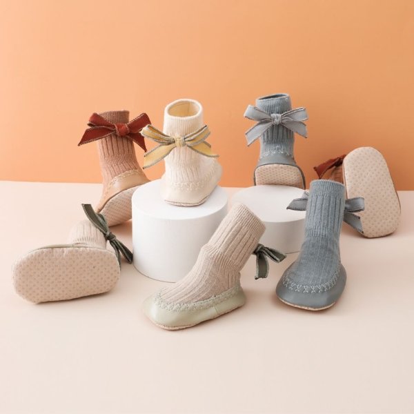 Baby Bowknot Decor Solid Color Floor Socks