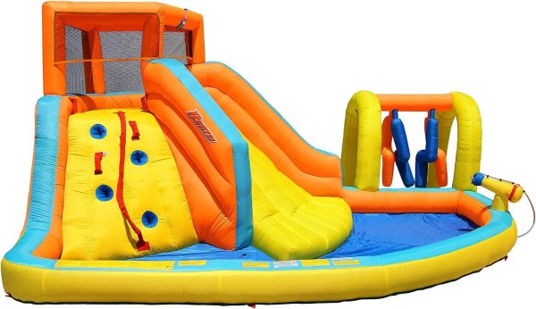 Inflatable Summit Splash Adventure Water Park - Climbing Wall & Rope | Water-Blasting Cannon | Sprinkling Obstacle Arch