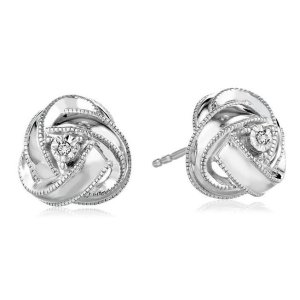 Sterling Silver Diamond-Accented Knot Stud Earrings