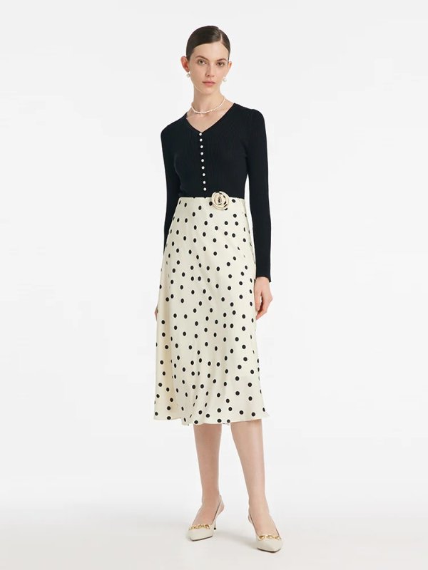 22 Momme Mulberry Silk Polka Dots Printed Women Half Skirt