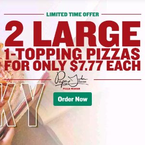 Papa John's 买两个大号1 Topping 披萨优惠