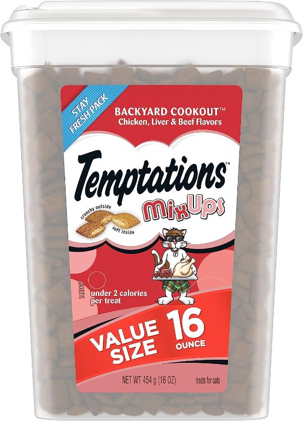 MIXUPS Crunchy and Soft Cat Treats Backyard Cookout Flavor, 16 oz. Tub