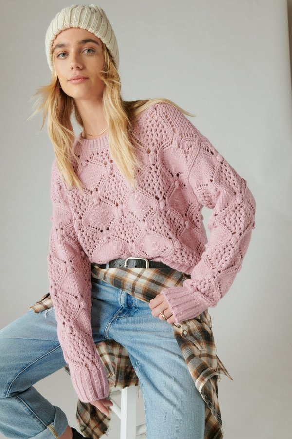open stitch pullover sweater