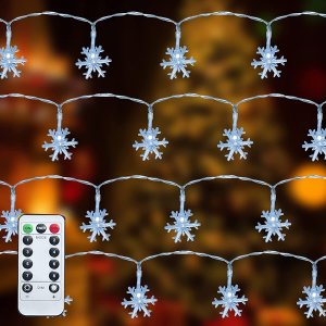 FUNPENY 50 LED Christmas Snowflake String Lights, 26.9 FT Battery Operated