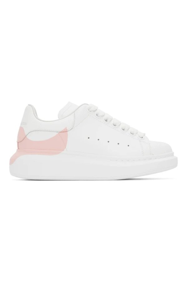 White & Pink Dropped Heel Counter Oversized Sneakers