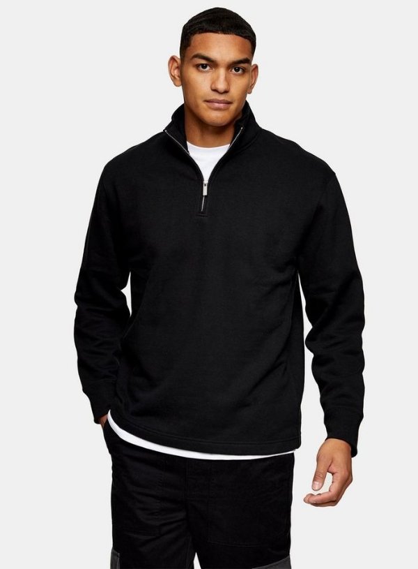 Black 1/4 Zip Neck Sweatshirt