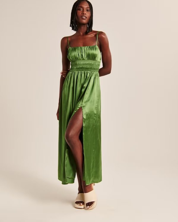 Women's Flutter Sleeve Satin Maxi Dress, Women's Clearance