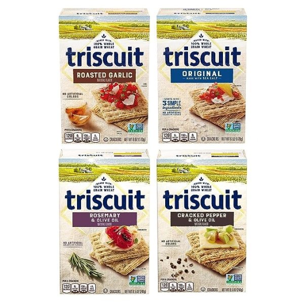 Triscuit Whole Grain Crackers 4 Flavor Variety Pack, Regular Size, 4 Boxes