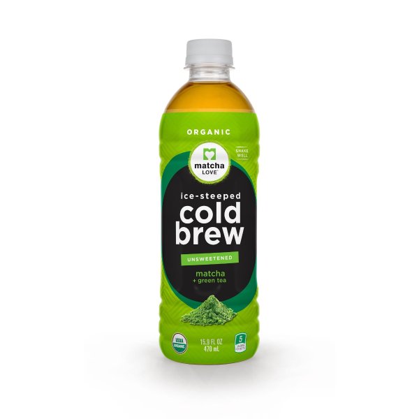 (12 Bottles) Matcha Love Cold Brew Unsweetened Plus Green Tea, 15.9 Fluid Oz. Ounce Bottle (Pack of 12)
