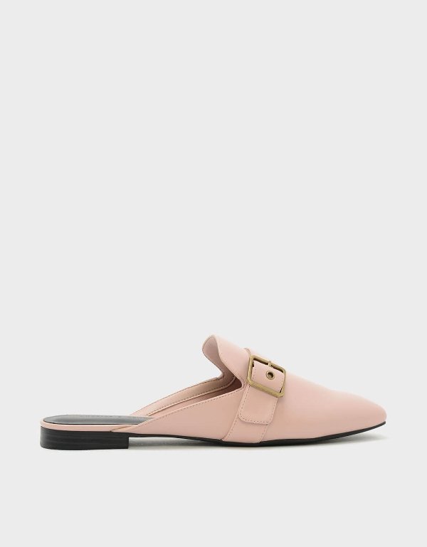 Nude Buckle Flat Mules | CHARLES & KEITH