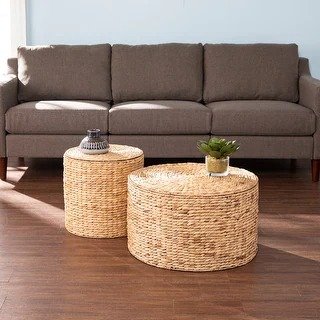 SEI Furniture Sachi Natural Woven Water Hyacinth Coffee Tables (Set of 2) with Storage
