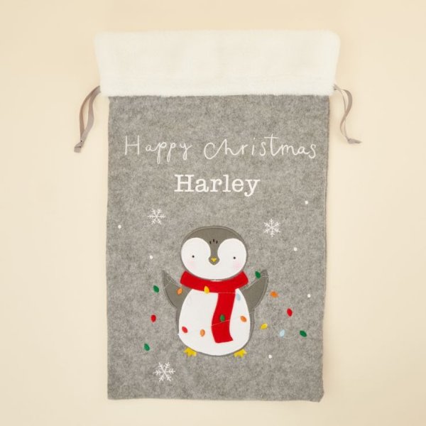 Personalized Fur Top Penguin Christmas Sack Welcome %1