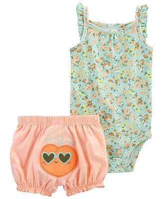 Baby Girls Floral Print Bodysuit and Shorts, 2 Piece Set