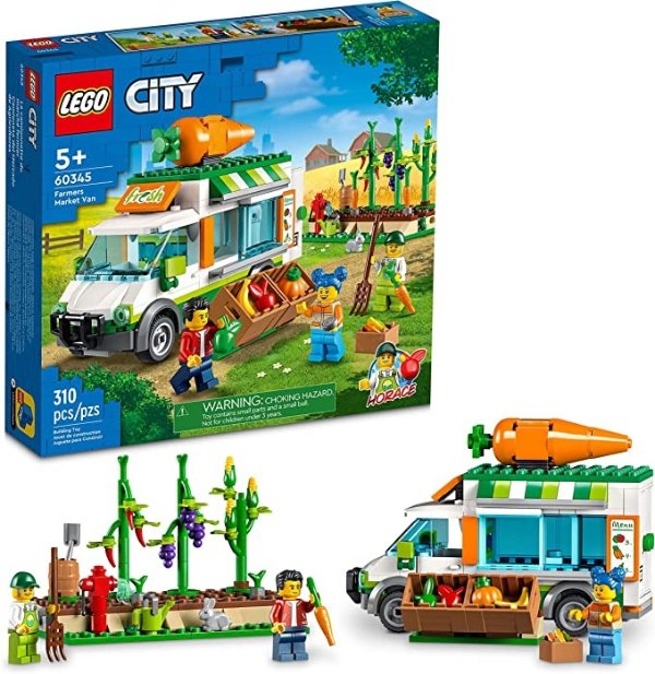 City Farmers Market Van 60345 Building Toy Set for Kids, Boys, and Girls Ages 5+ Mobile Farm Shop Playset with 3 Minifigures (310 Pieces)