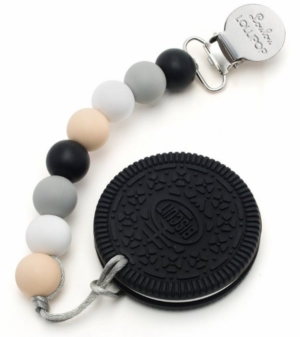 Silicone Teether with Clip - Cookie/Black Neutral