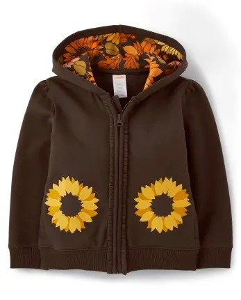 Girls Long Sleeve Embroidered Sunflower Zip Up Hoodie - Autumn Harvest | Gymboree - BROWN BEAR