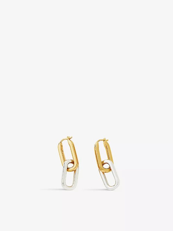 Chain-link 18ct recycled-gold plated brass hoop earrings