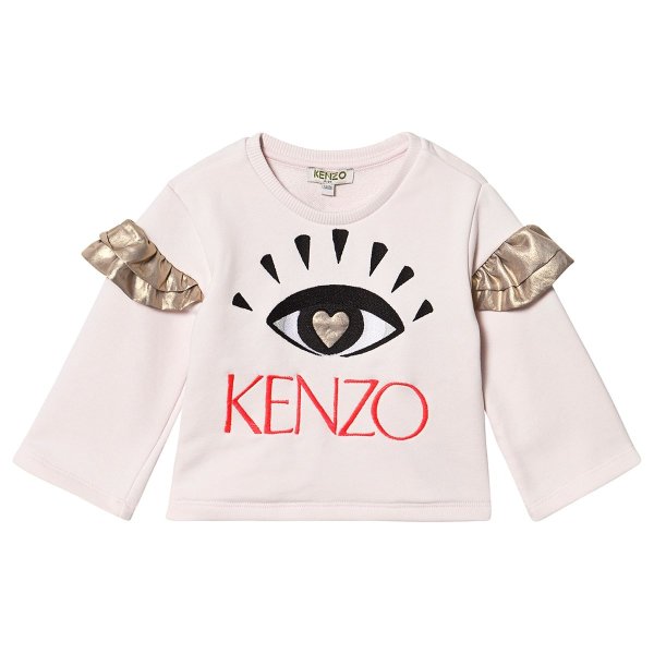 Pink With Metallic Gold Ruffle Sleeve Embroidered Eye Logo Sweatshirt | AlexandAlexa