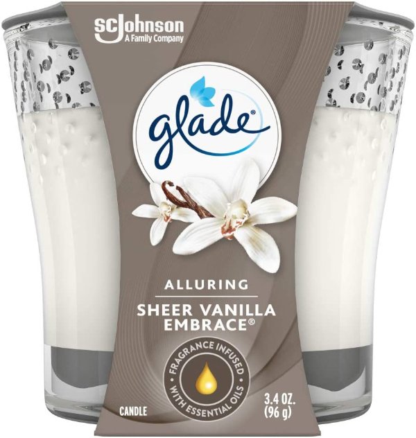Glade Candle Jar, Air Freshener, Sheer Vanilla Embrace, 3.4 Oz