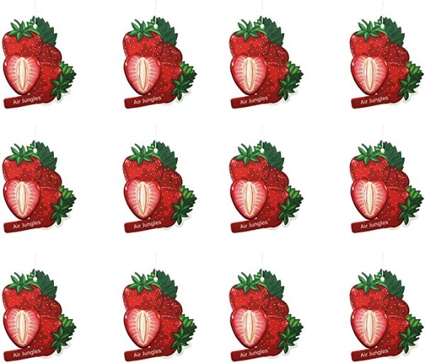 Air Jungles Car Air Freshener Hanging Strawberry 12 Packs, Natural Essential Oil Car Scent Refresh Whole Car, Air Refresheners for Automotive, Home, and Office