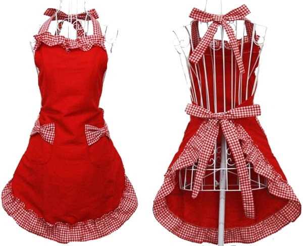 Hyzrz Cute Fashion Cotton Red Aprons for Women Girls Vintage Cooking Retro Apron with Pockets