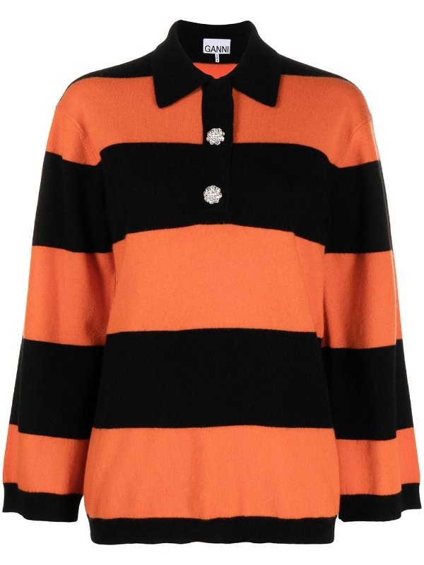 horizontal-stripe knitted polo top