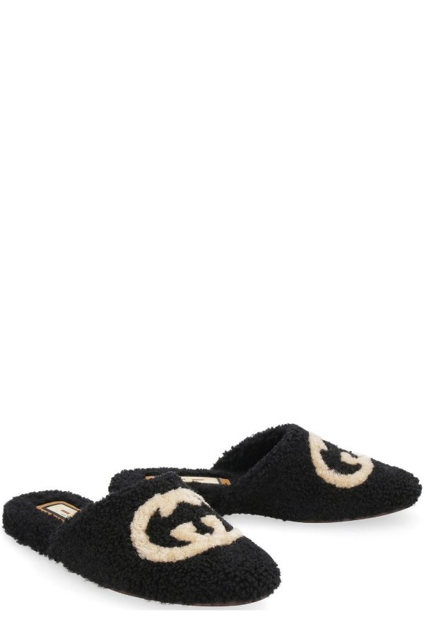 GG Textured Almond Toe Slippers