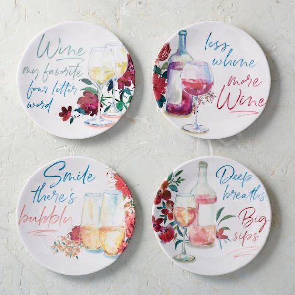 Wine Sayings Melamine Appetizer Plates, Set of Four | Frontgate