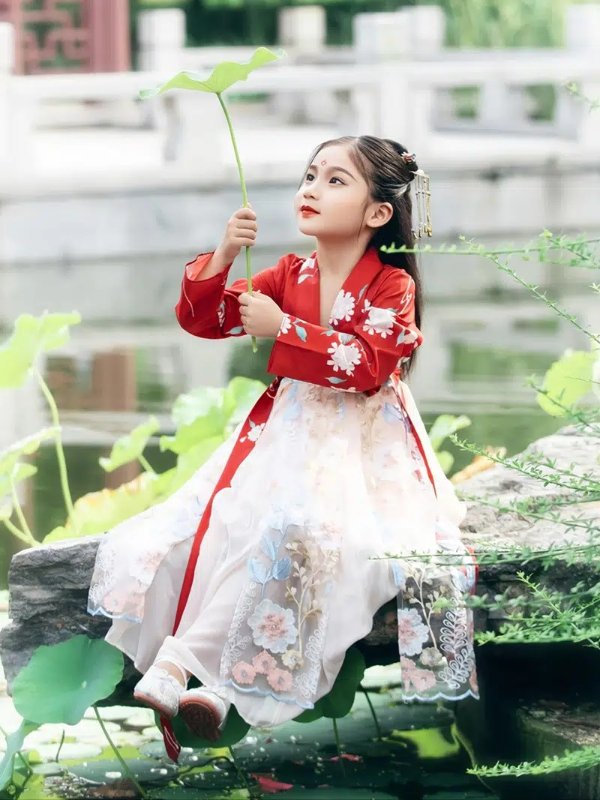 Girls Chinese Antiquity Red Hanfu Tang, Flowers Embroidery Long Sleeves Splicing Dress, Spring Festival New Year Christmas Clothes - Clothing, Shoes & Jewelry - Temu